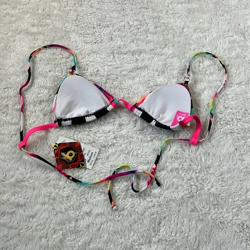 Bswim MFNO misfit noir micro triangle striped bikini swim‎ top, U62 medium NWT